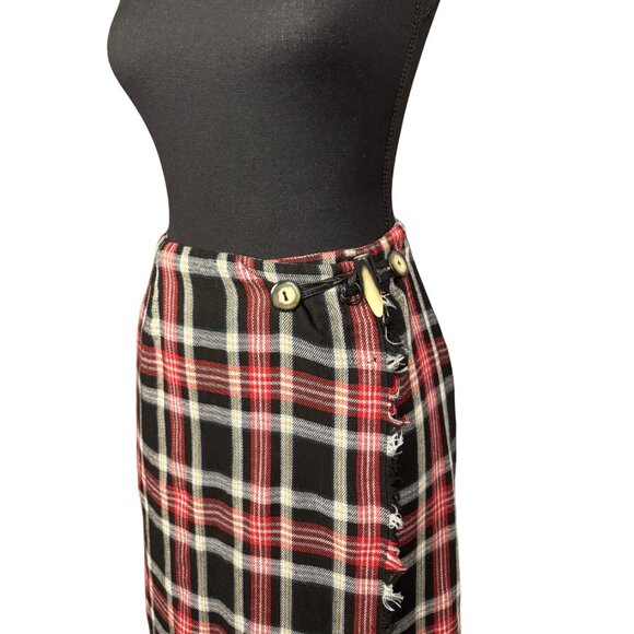 Vintage Plaid Maxi Skirt, 90s Tartan Wrap Skirt Preppy Academia Style - Picture 3 of 7